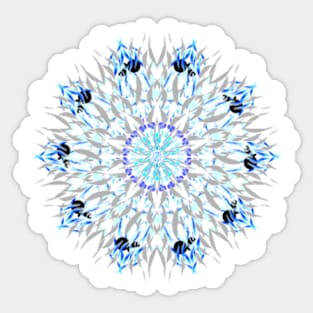 blue grey white ice flake mandala Sticker